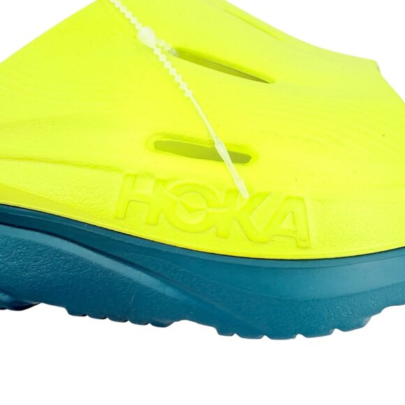 Hoka Men's One One Ora Recovery Slide Sandals Size 12 Yellow Blue Lagoon NWOB - Picture 7 of 14